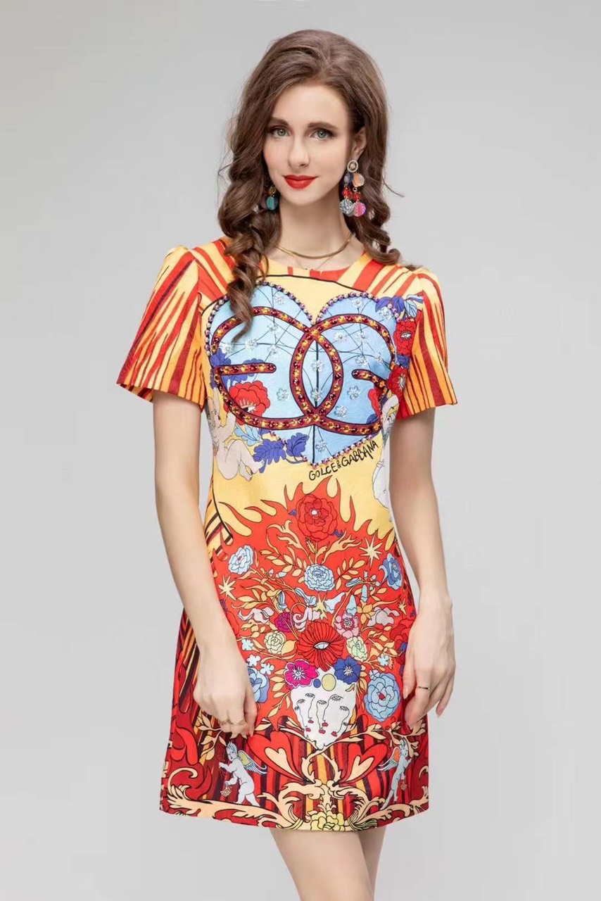 Đầm lụa hoạ tiết cao cấp D194